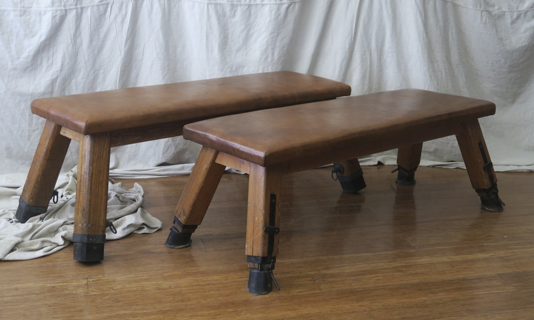 Vintage Leather Gym Benches quintessential duckeggBLUE