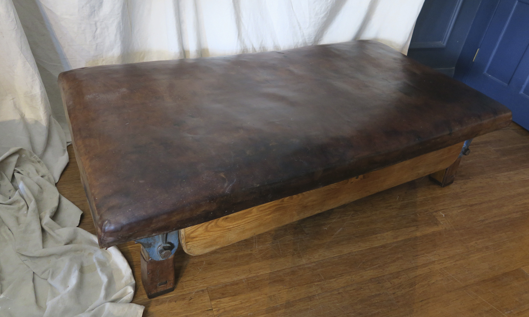 Large Vintage Leather Gym Bench quintessential duckeggBLUE