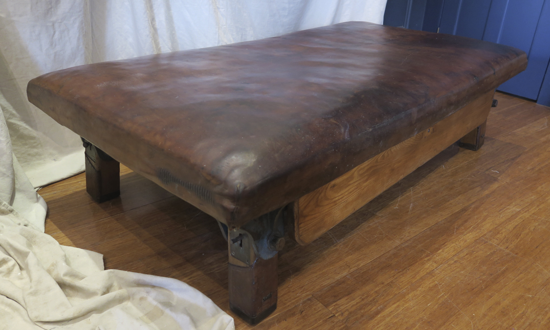 Large Vintage Leather Gym Bench quintessential duckeggBLUE